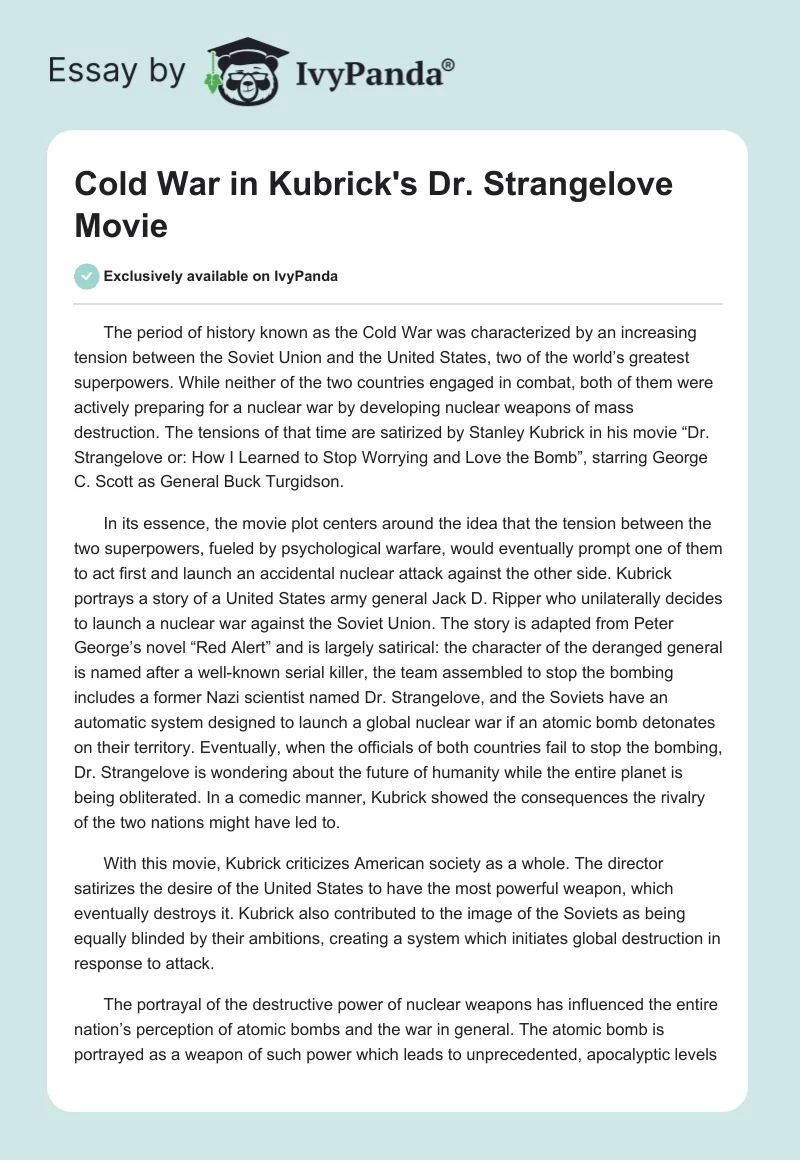 Cold War in Kubrick's "Dr. Strangelove" Movie. Page 1
