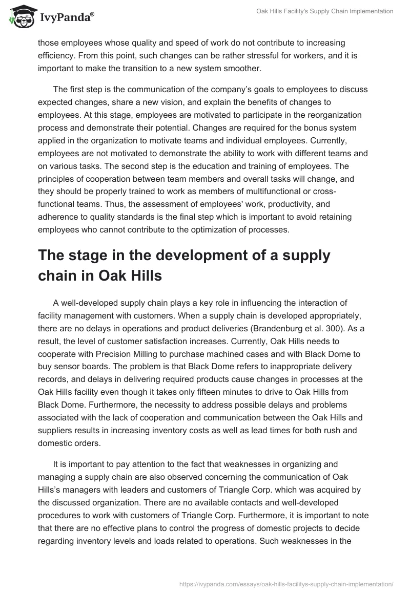 Oak Hills Facility's Supply Chain Implementation. Page 2