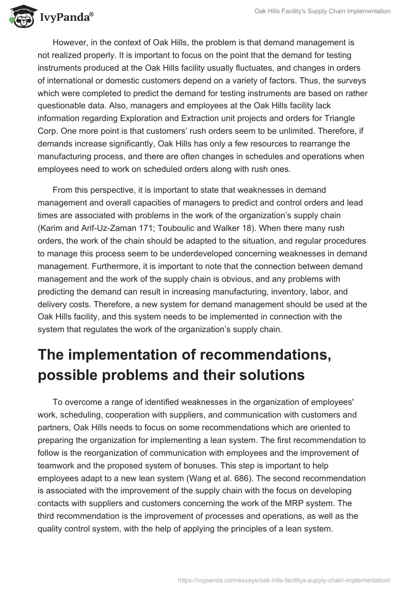 Oak Hills Facility's Supply Chain Implementation. Page 4