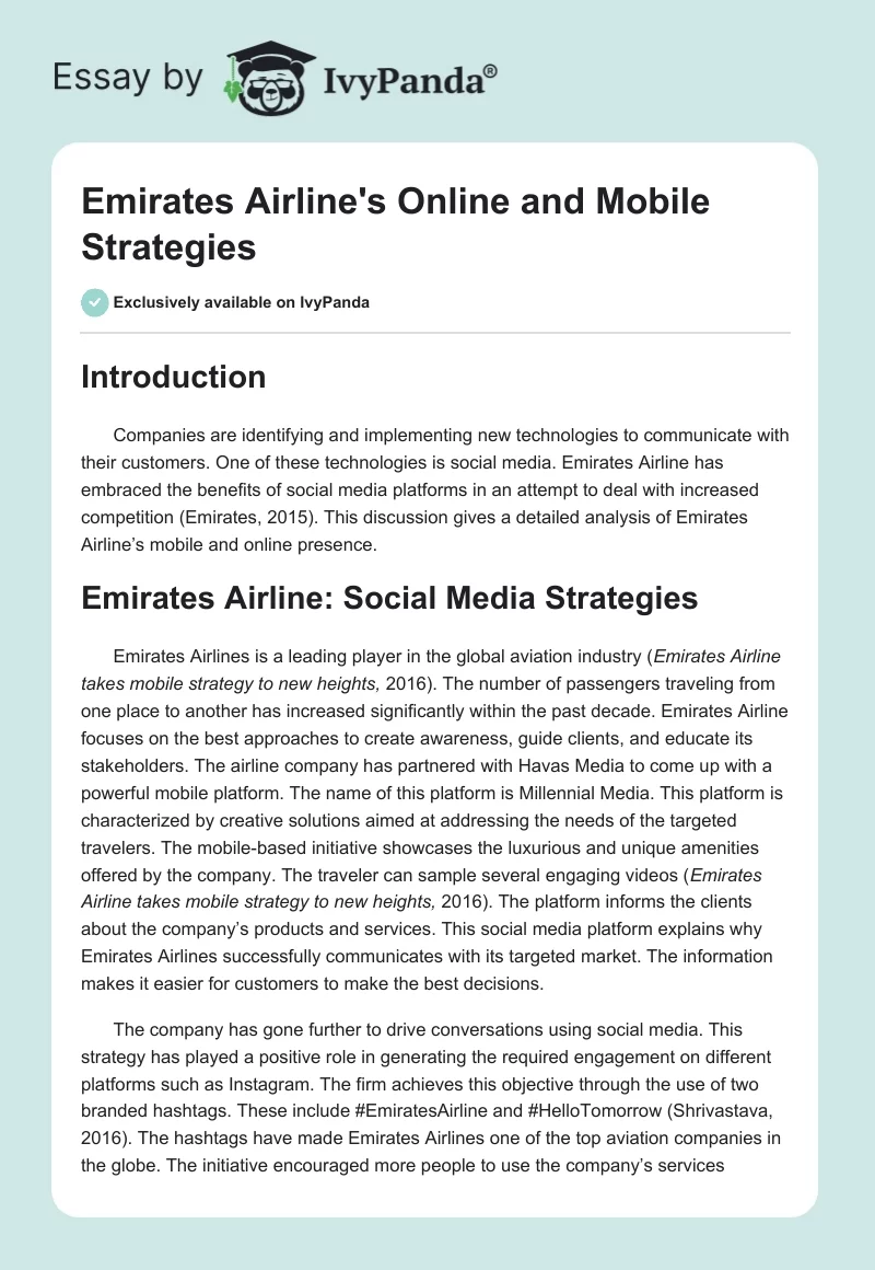 Emirates Airline's Online and Mobile Strategies. Page 1
