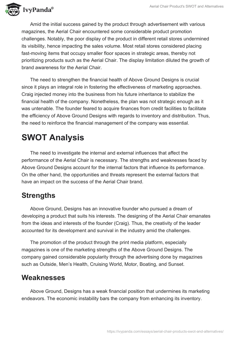 Aerial Chair Product's SWOT and Alternatives. Page 3
