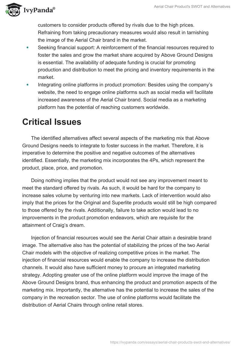 Aerial Chair Product's SWOT and Alternatives. Page 5