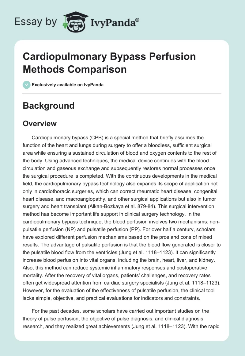Cardiopulmonary Bypass Perfusion Methods Comparison. Page 1