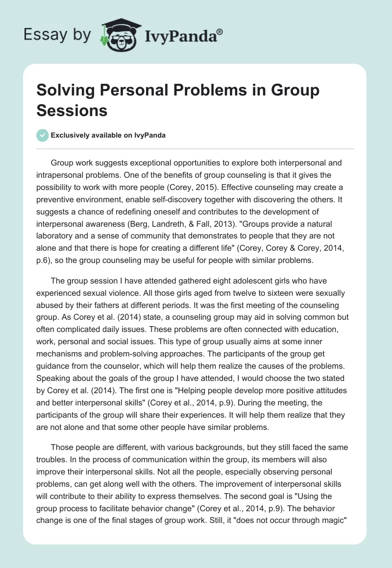 Solving Personal Problems in Group Sessions. Page 1