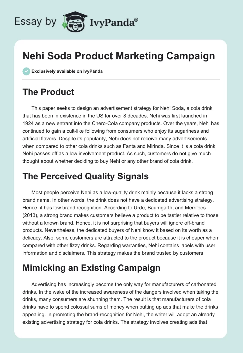 Nehi Soda Product Marketing Campaign. Page 1