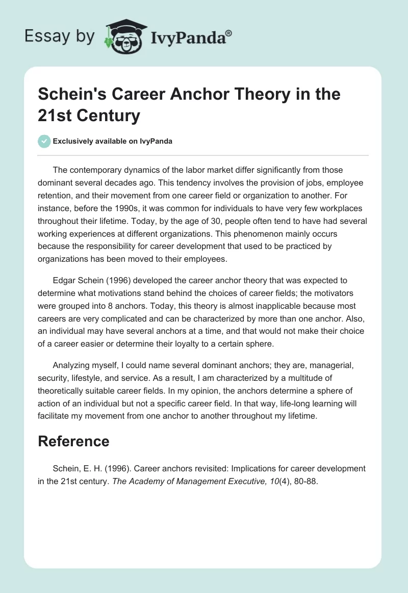 Schein's Career Anchor Theory in the 21st Century. Page 1