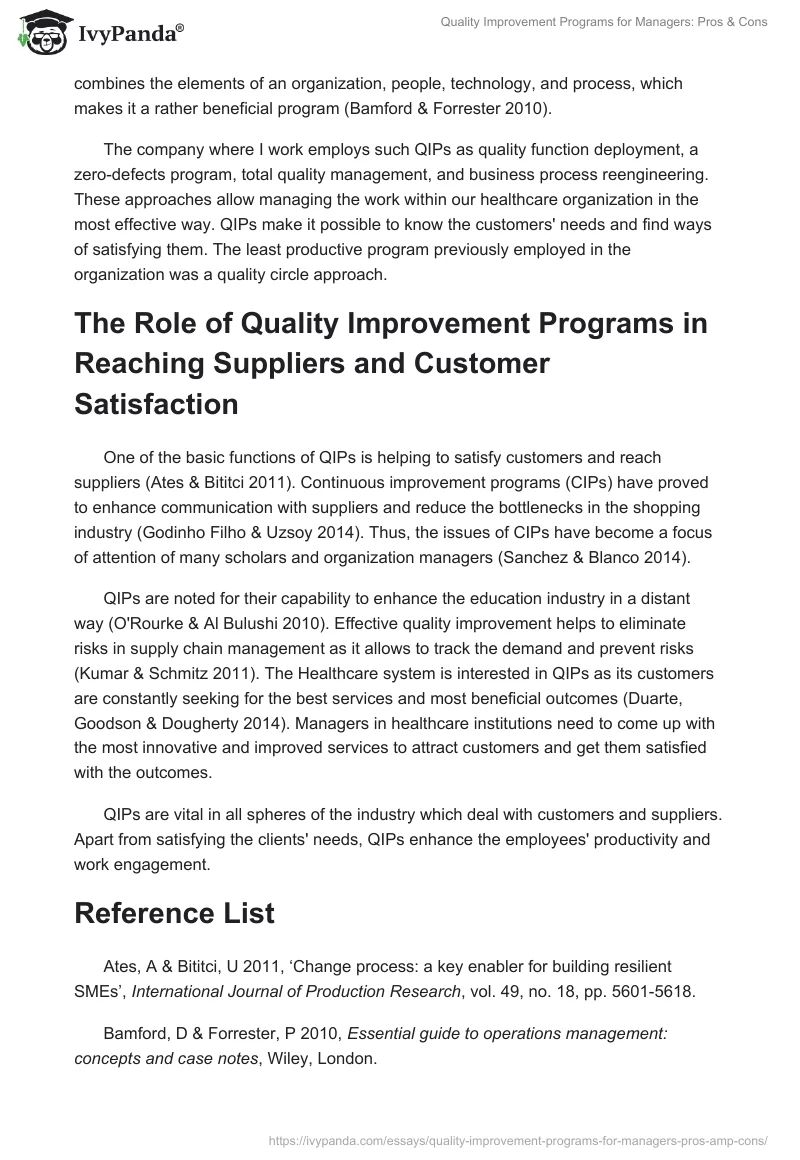 Quality Improvement Programs for Managers: Pros & Cons. Page 2