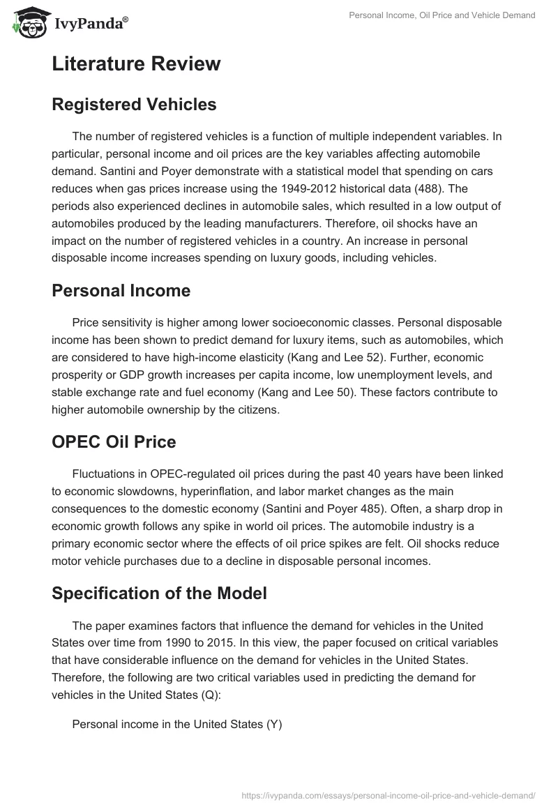 Personal Income, Oil Price and Vehicle Demand. Page 2