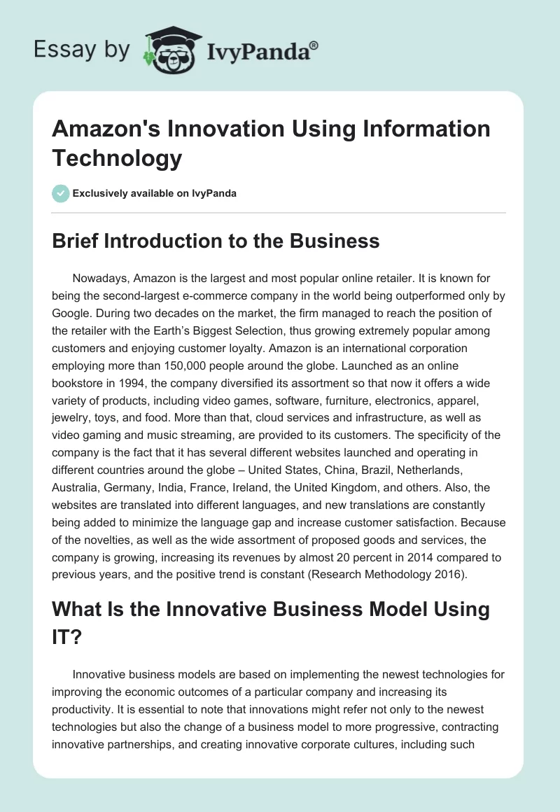 Amazon's Innovation Using Information Technology. Page 1
