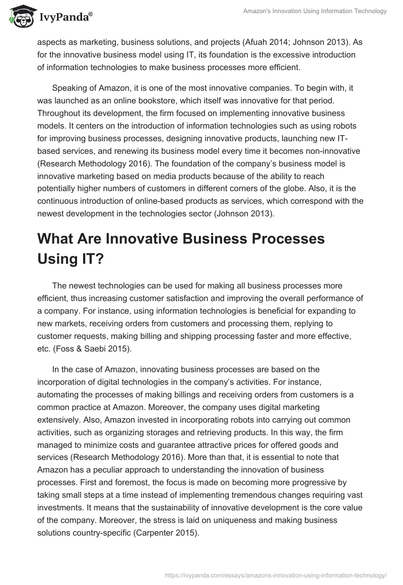 Amazon's Innovation Using Information Technology. Page 2
