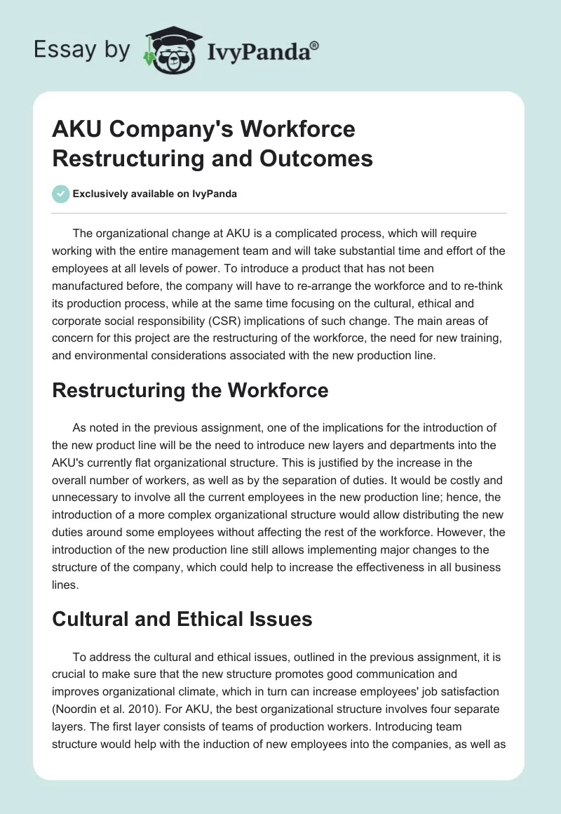 AKU Company's Workforce Restructuring and Outcomes. Page 1