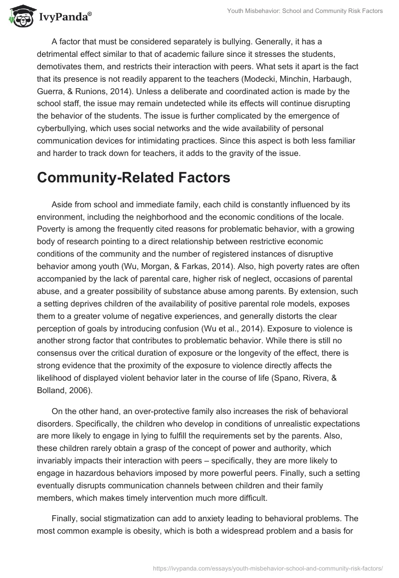 Youth Misbehavior: School and Community Risk Factors. Page 2