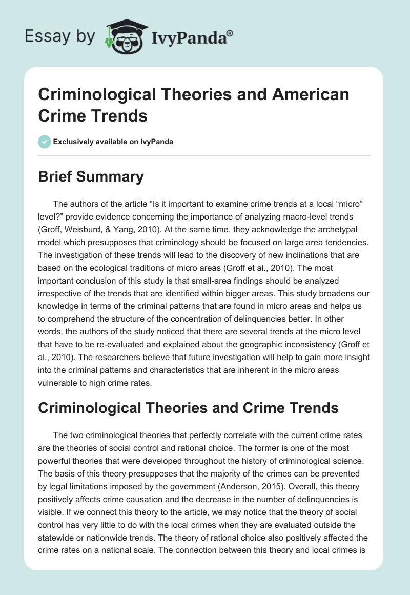 Criminological Theories and American Crime Trends. Page 1