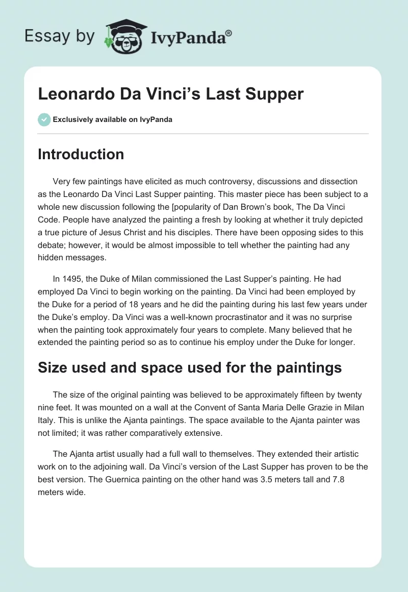 Leonardo Da Vinci’s Last Supper. Page 1