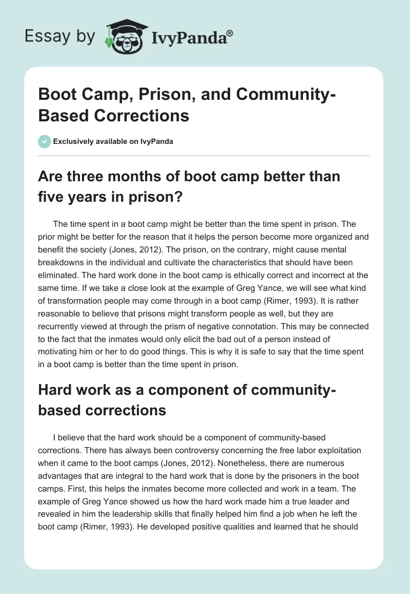 Boot Camp, Prison, and Community-Based Corrections. Page 1