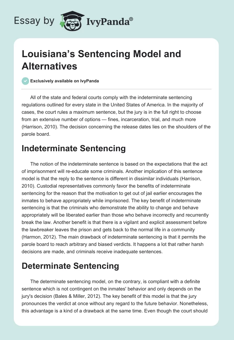 Louisiana’s Sentencing Model and Alternatives. Page 1