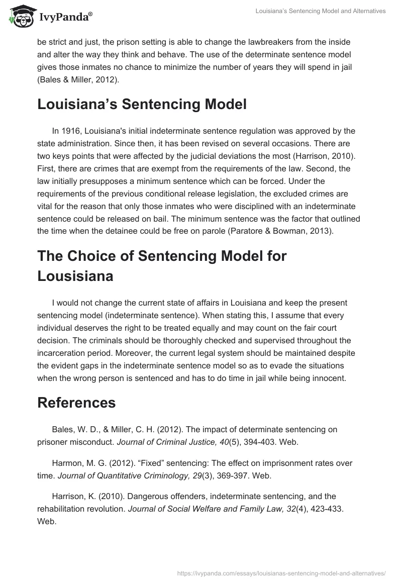 Louisiana’s Sentencing Model and Alternatives. Page 2