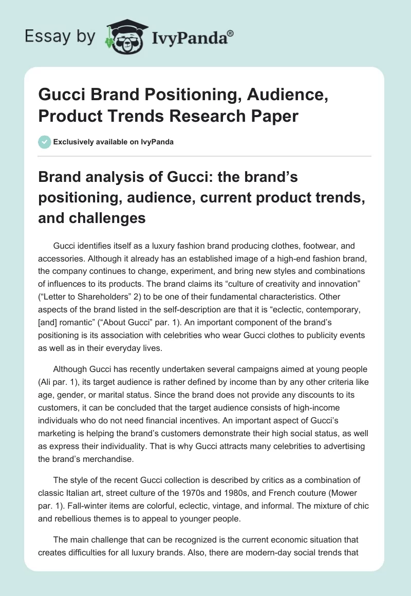Gucci Brand Positioning, Audience, Product Trends. Page 1