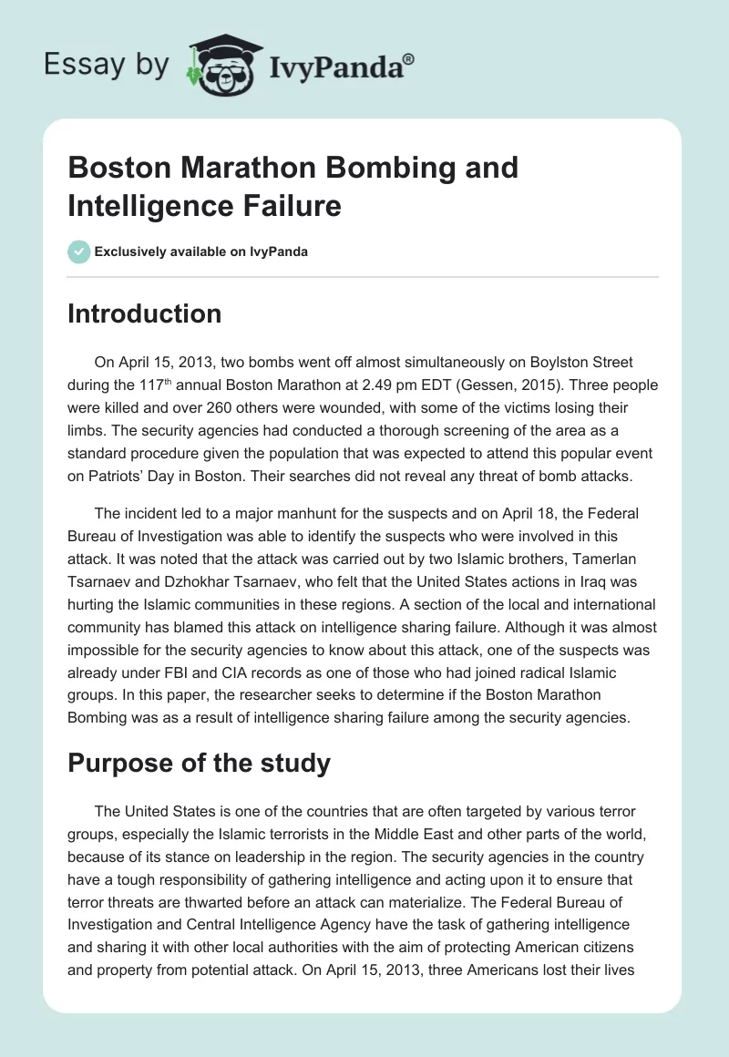 Boston Marathon Bombing and Intelligence Failure. Page 1