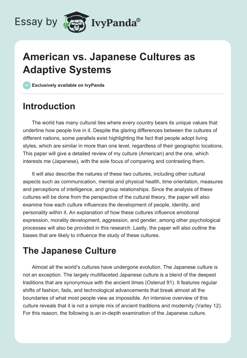 American vs. Japanese Cultures as Adaptive Systems. Page 1
