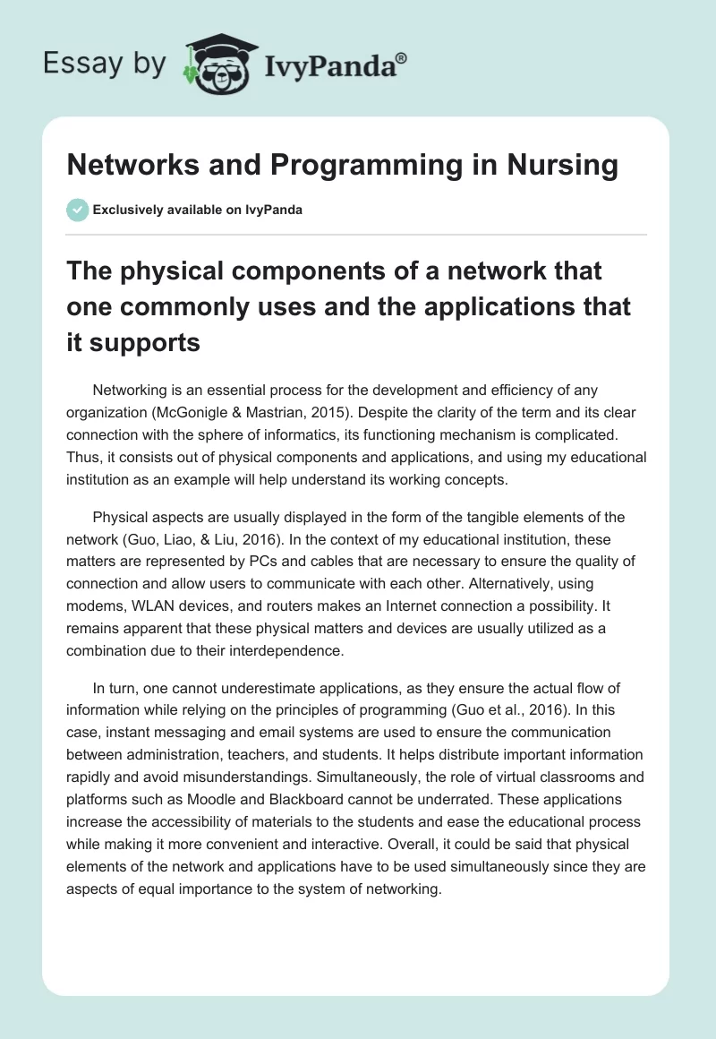 Networks and Programming in Nursing. Page 1