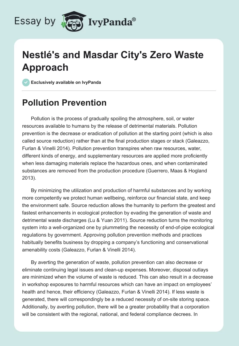 Nestlé's and Masdar City's Zero Waste Approach. Page 1