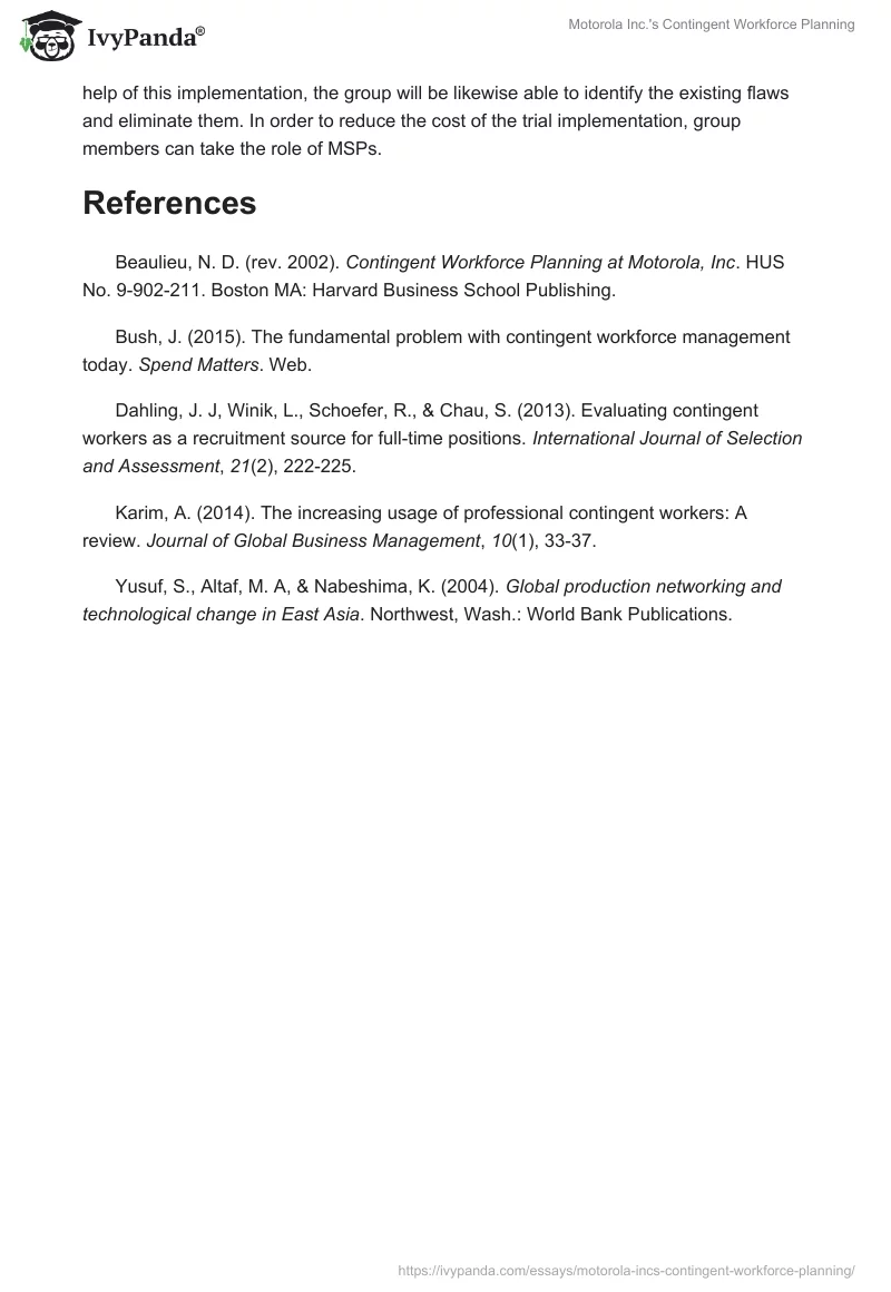 Motorola Inc.'s Contingent Workforce Planning. Page 5