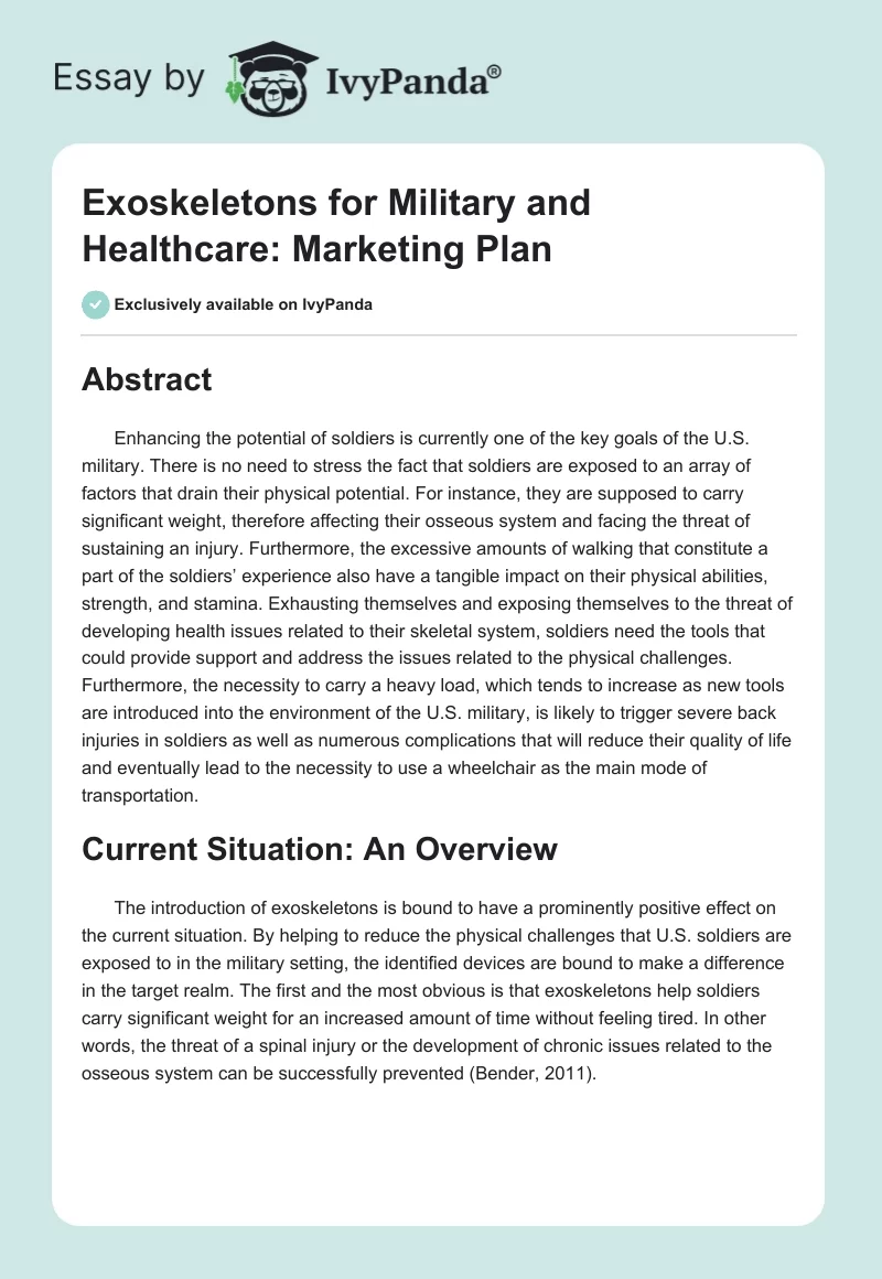 Exoskeletons for Military and Healthcare: Marketing Plan. Page 1
