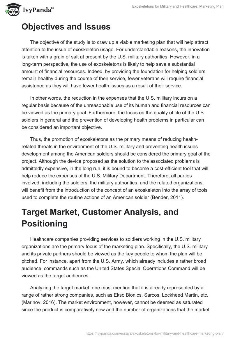 Exoskeletons for Military and Healthcare: Marketing Plan. Page 2