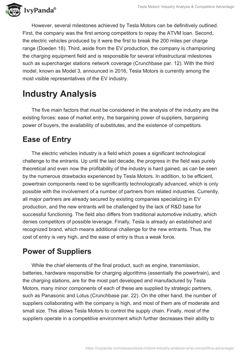 Tesla Motors' Industry Analysis & Competitive Advantage. Page 2