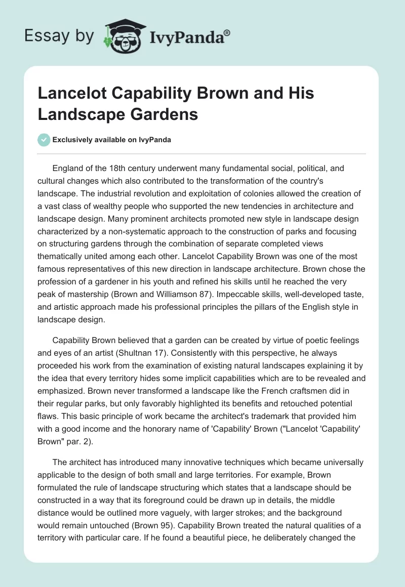 Lancelot Capability Brown and His Landscape Gardens. Page 1