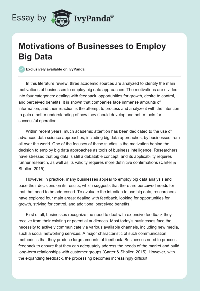 Motivations of Businesses to Employ Big Data. Page 1