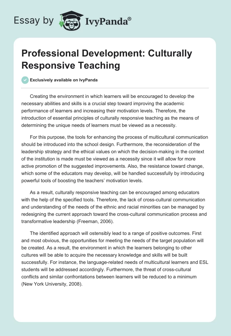 Professional Development: Culturally Responsive Teaching. Page 1
