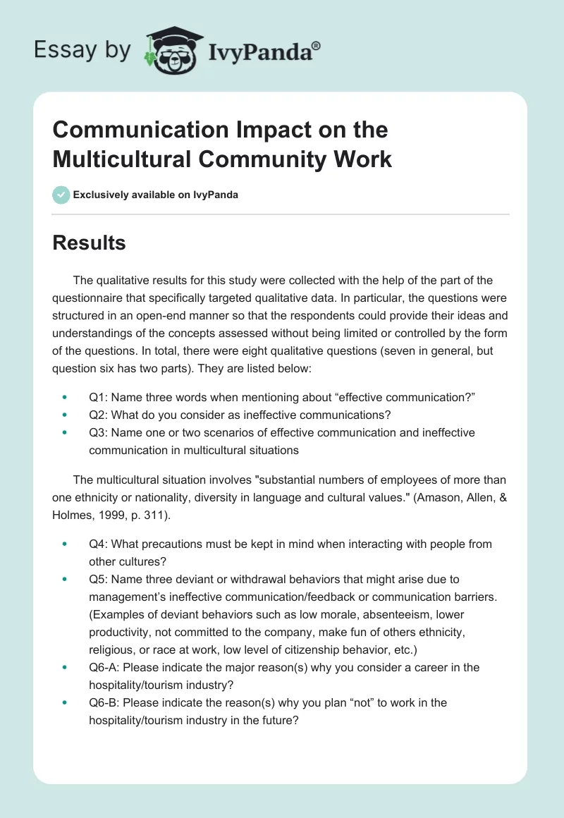 Communication Impact on the Multicultural Community Work. Page 1