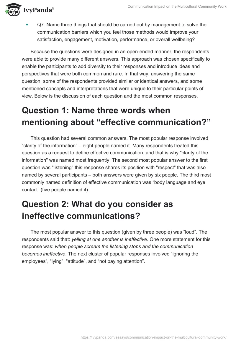 Communication Impact on the Multicultural Community Work. Page 2
