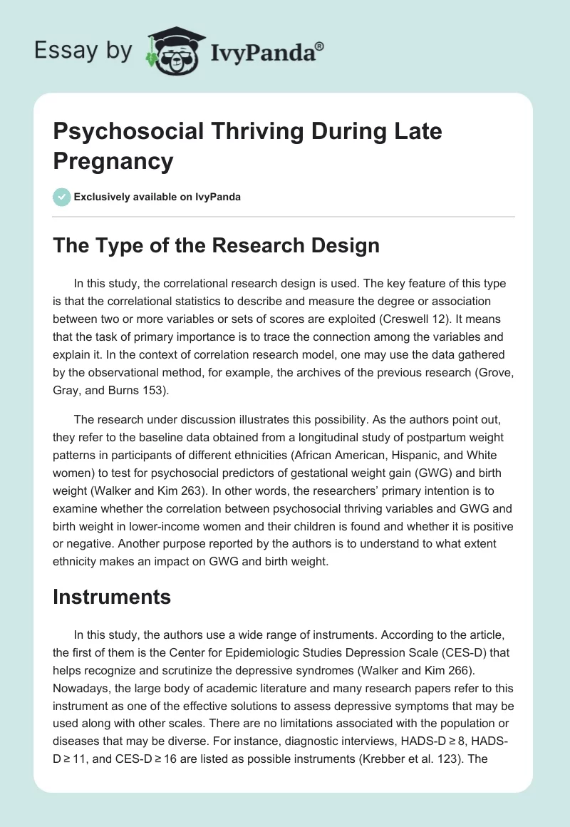 Psychosocial Thriving During Late Pregnancy. Page 1