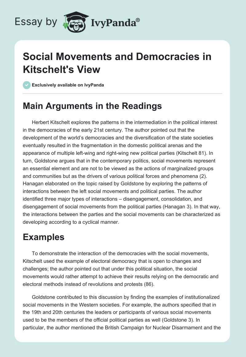 Social Movements and Democracies in Kitschelt's View. Page 1