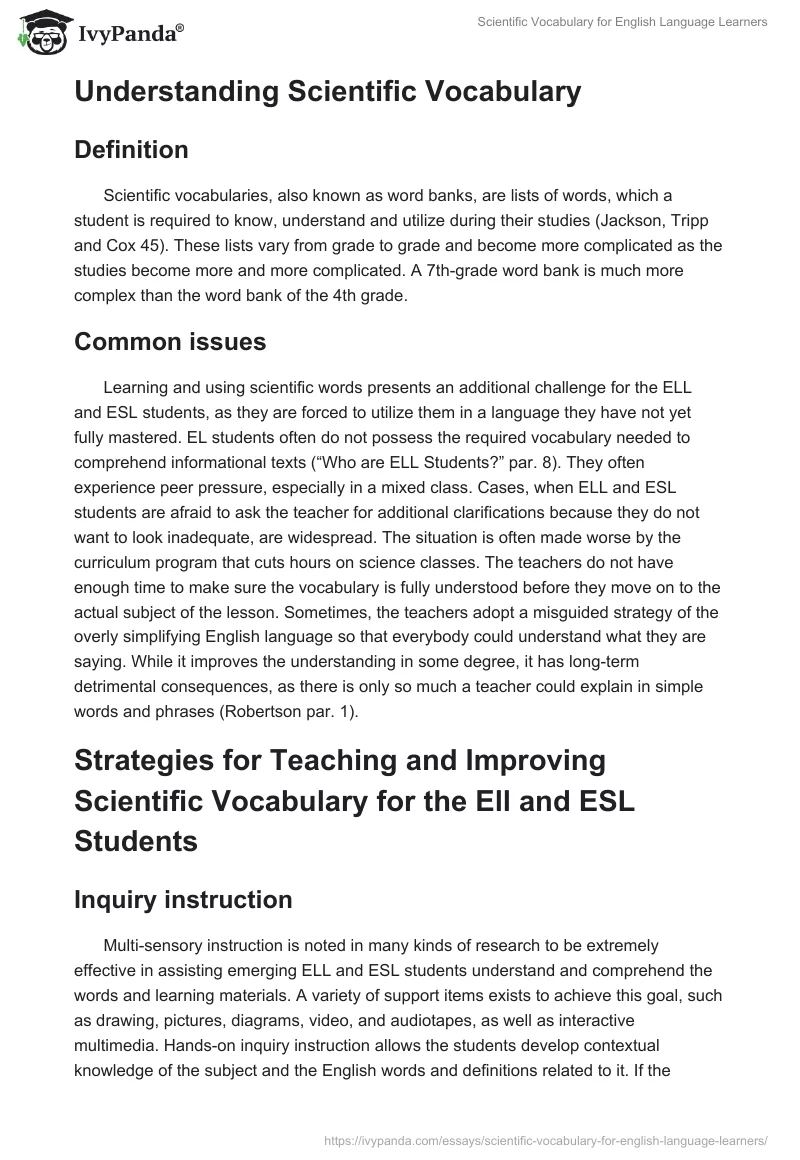 Scientific Vocabulary for English Language Learners. Page 2