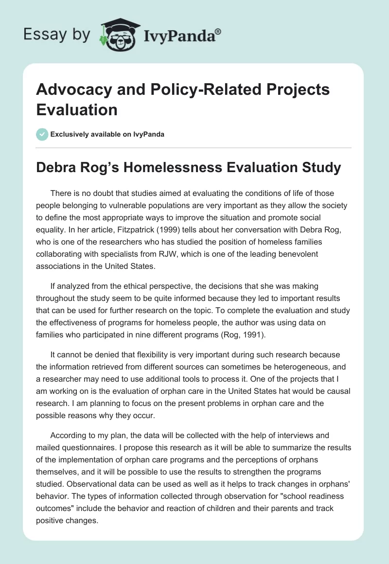 Advocacy and Policy-Related Projects Evaluation. Page 1