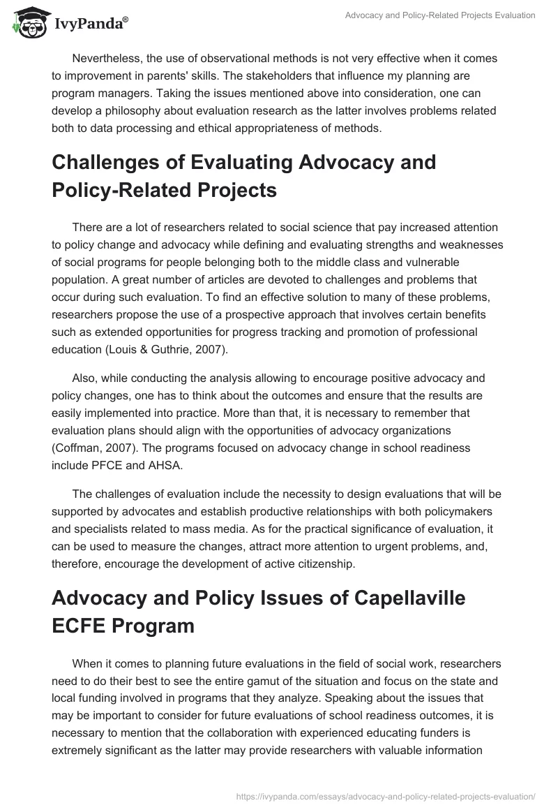 Advocacy and Policy-Related Projects Evaluation. Page 2