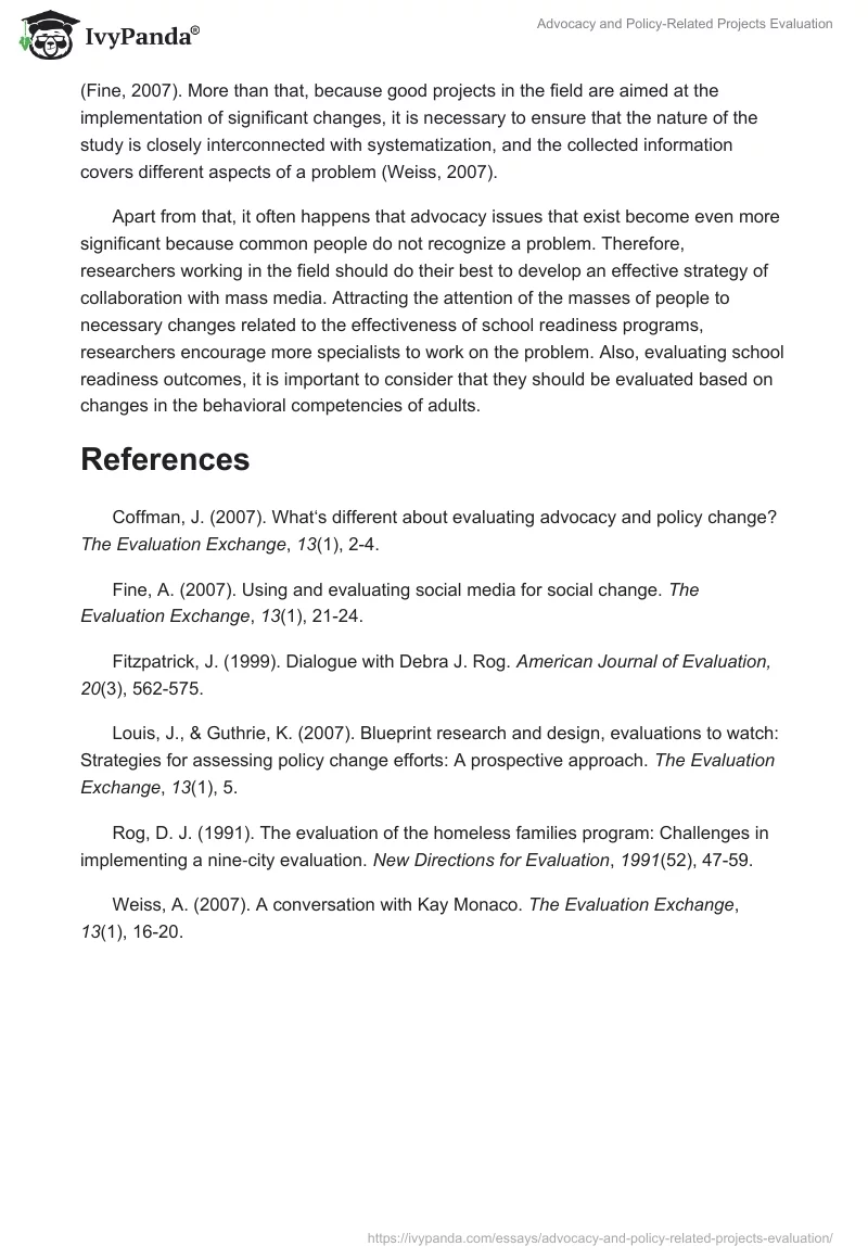 Advocacy and Policy-Related Projects Evaluation. Page 3