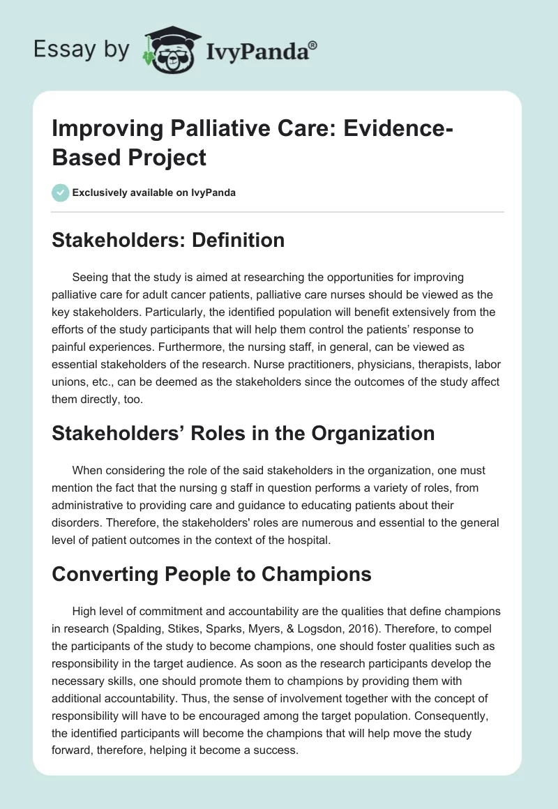Improving Palliative Care: Evidence-Based Project. Page 1