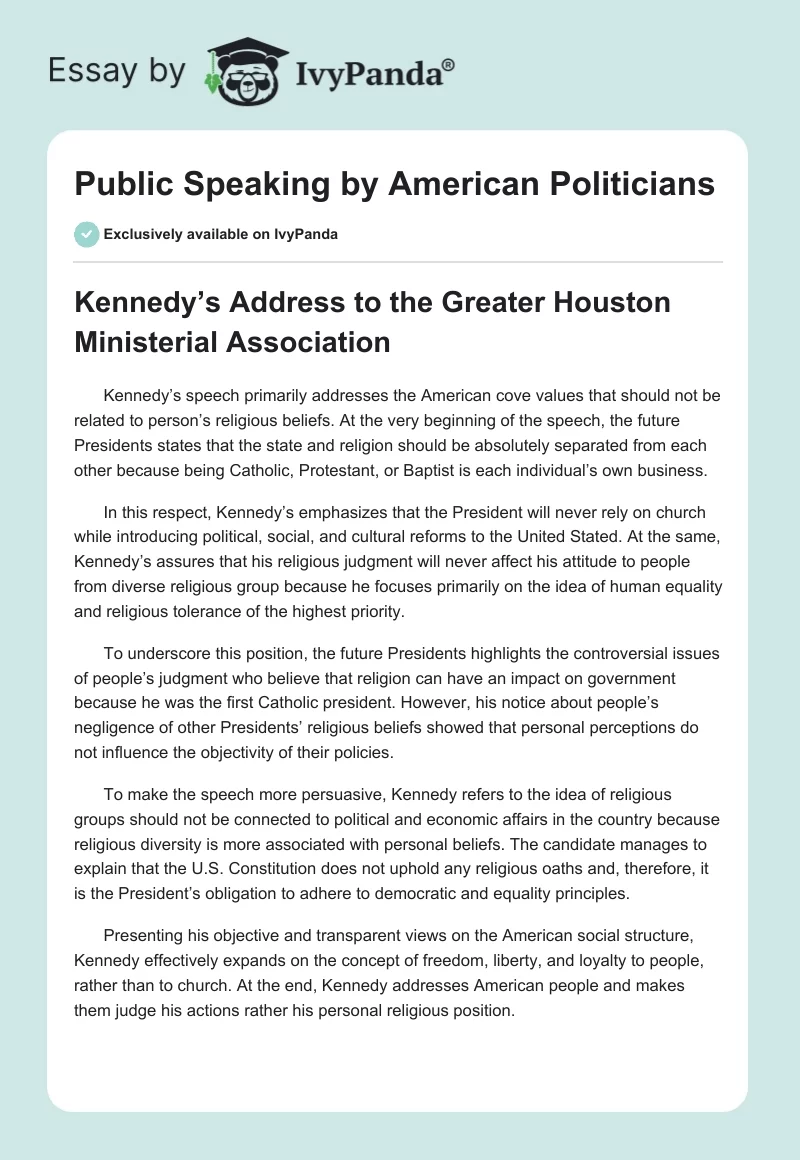 Public Speaking by American Politicians. Page 1