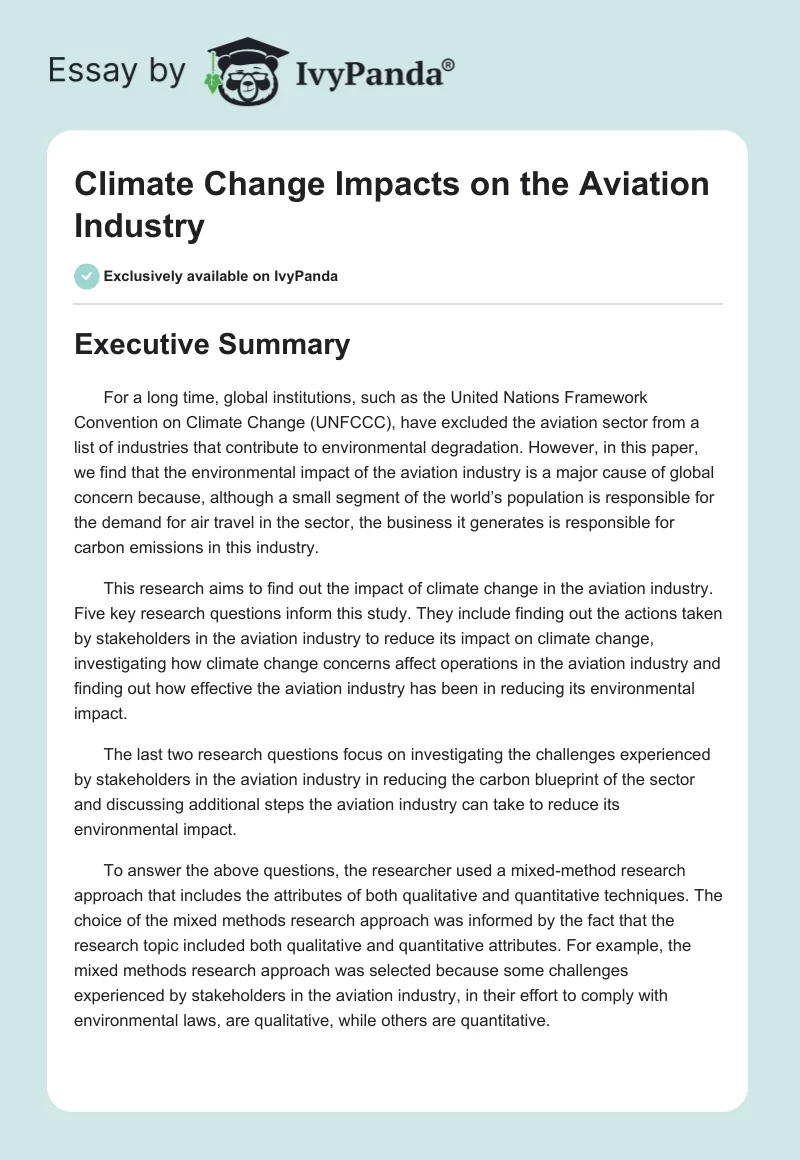 Climate Change Impacts on the Aviation Industry. Page 1