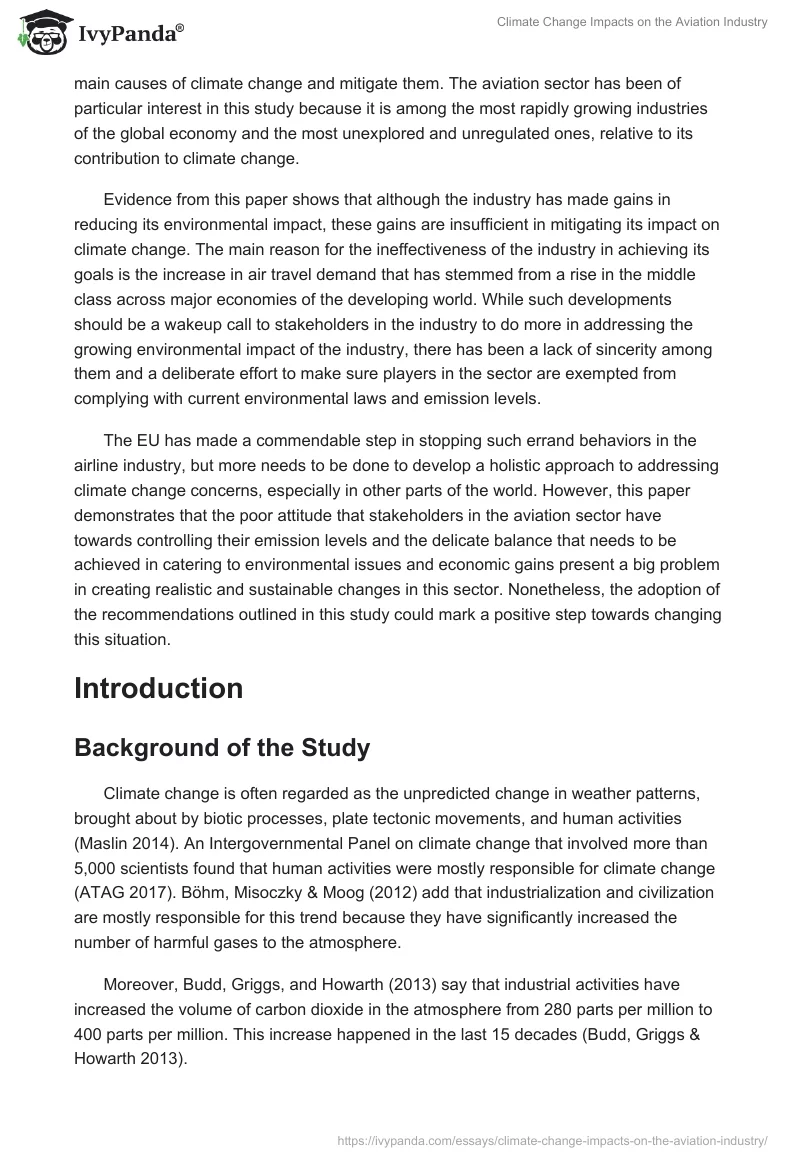 Climate Change Impacts on the Aviation Industry. Page 3