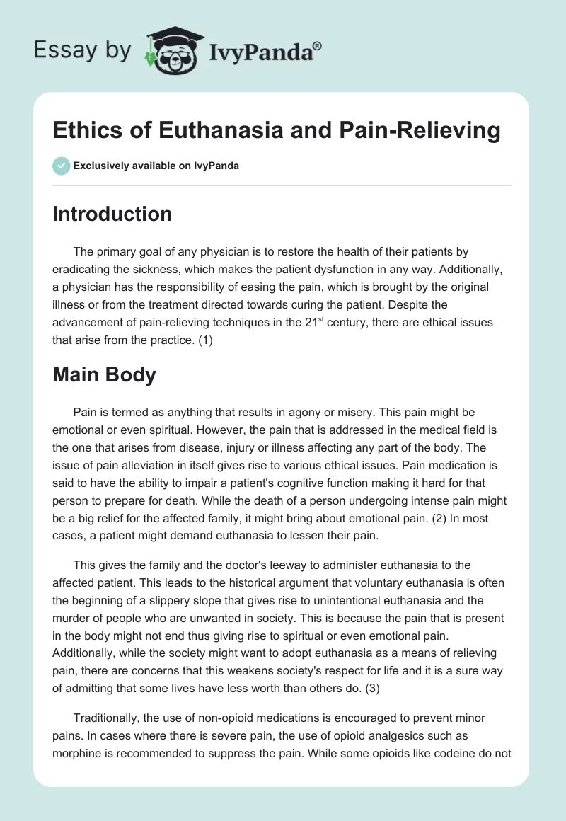Ethics of Euthanasia and Pain-Relieving. Page 1