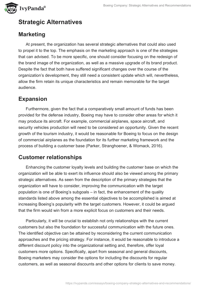 Boeing Company: Strategic Alternatives and Recommendations. Page 4