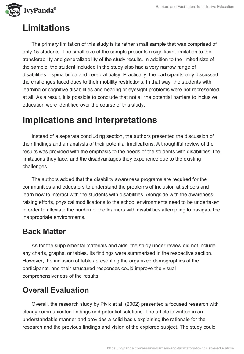 Barriers and Facilitators to Inclusive Education. Page 4