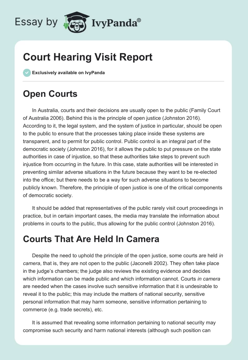 Court Hearing Visit Report. Page 1