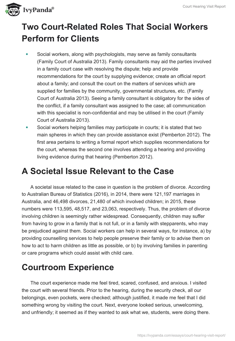 Court Hearing Visit Report. Page 4